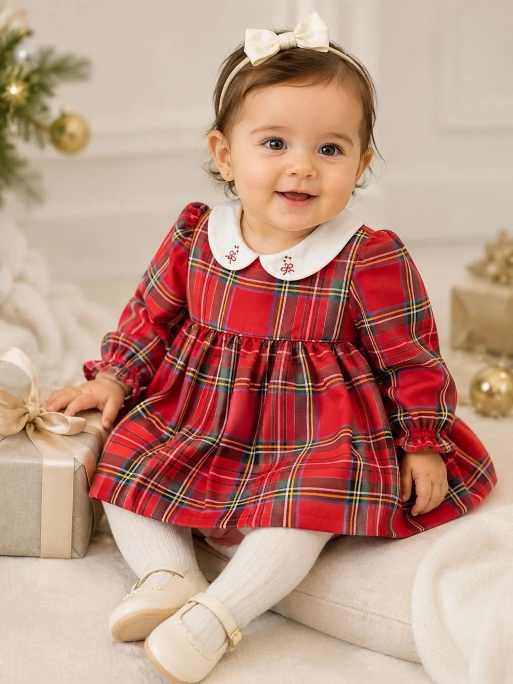 Edgehill Collection Dress Kids Red Plaid Candy Cane Bow Size 12M NWT